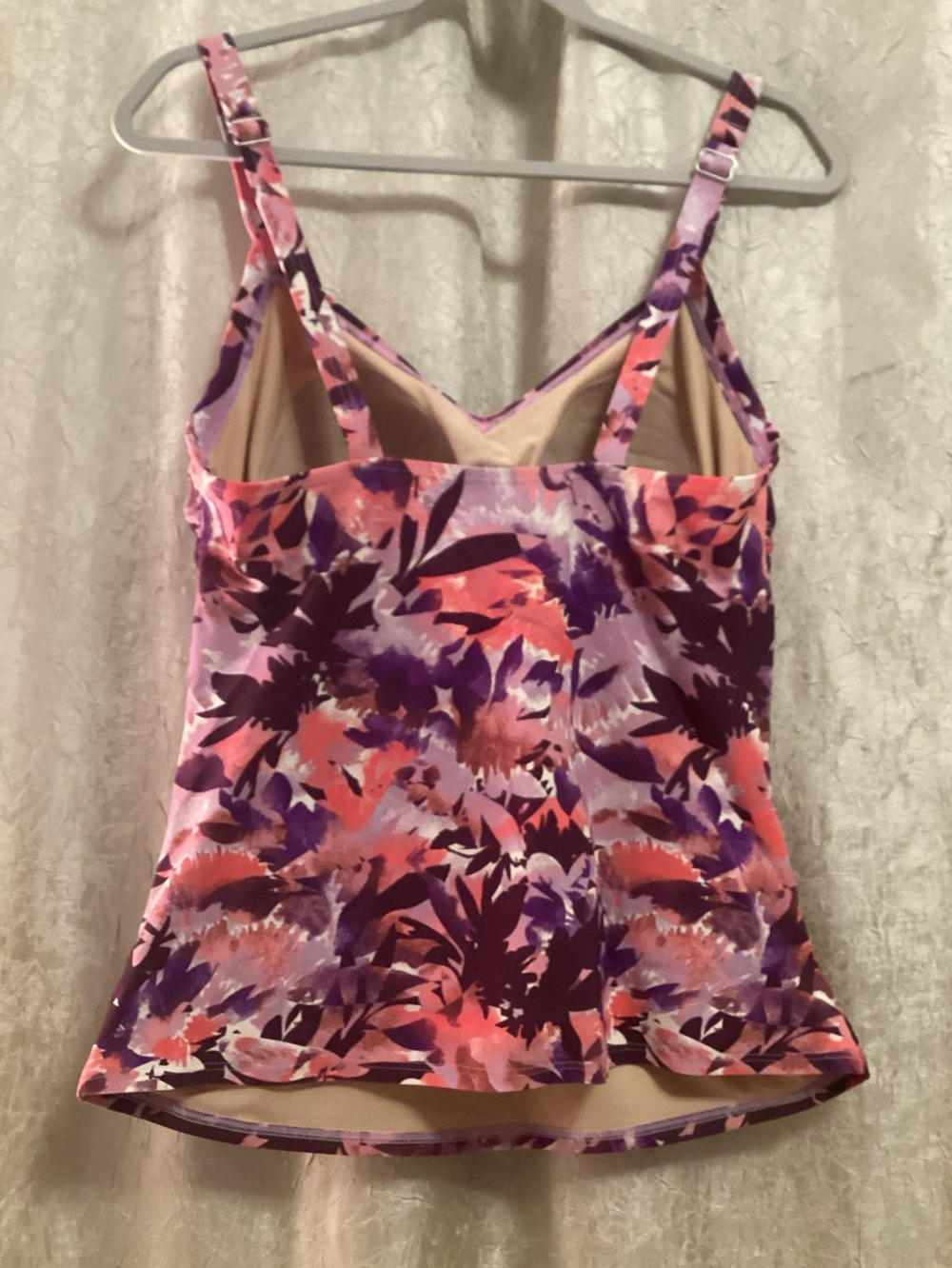 L.L. Bean Floral Twist-Front Tankini Swim Top in Purple and Pink - Picture 2 of 13